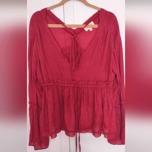Anthropologie Peach Love Babydoll Juliet Sleeves Drawstrings Romantic Top Sz S